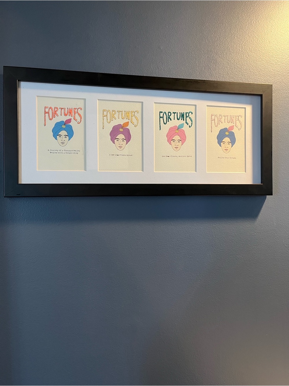 Framed 'Fortunes' Four-Panel Wall Art - Blue, Purple, Pink, Cream